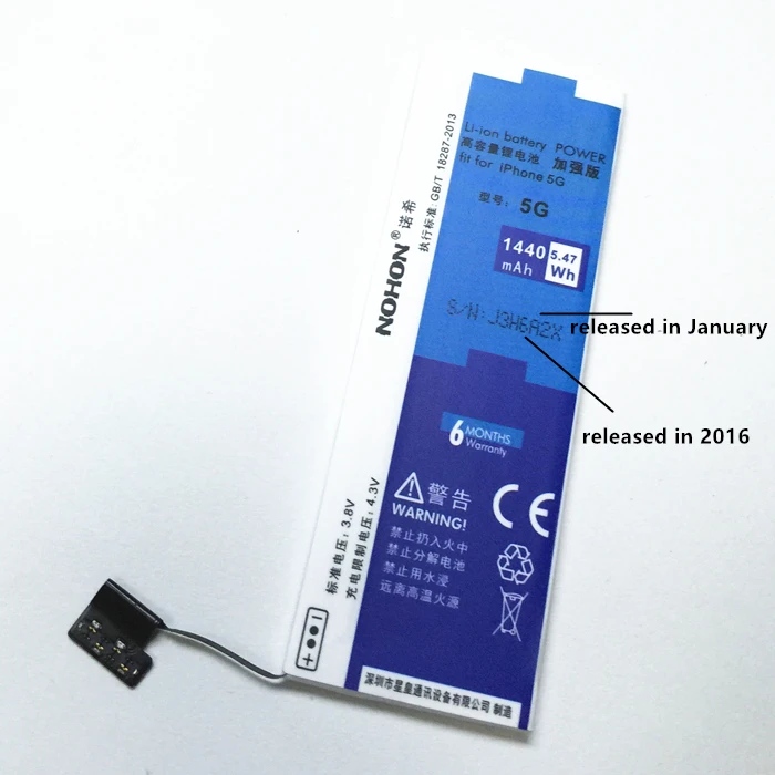 0 циклов! Оригинальное качество NOHON 1440mAh новые батареи для Apple iPhone 5 батарея с