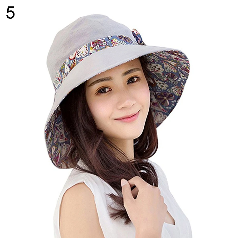 Женская летняя пляжная дорожная шляпа с бантом и широкими полями, двусторонняя Складная Кепка