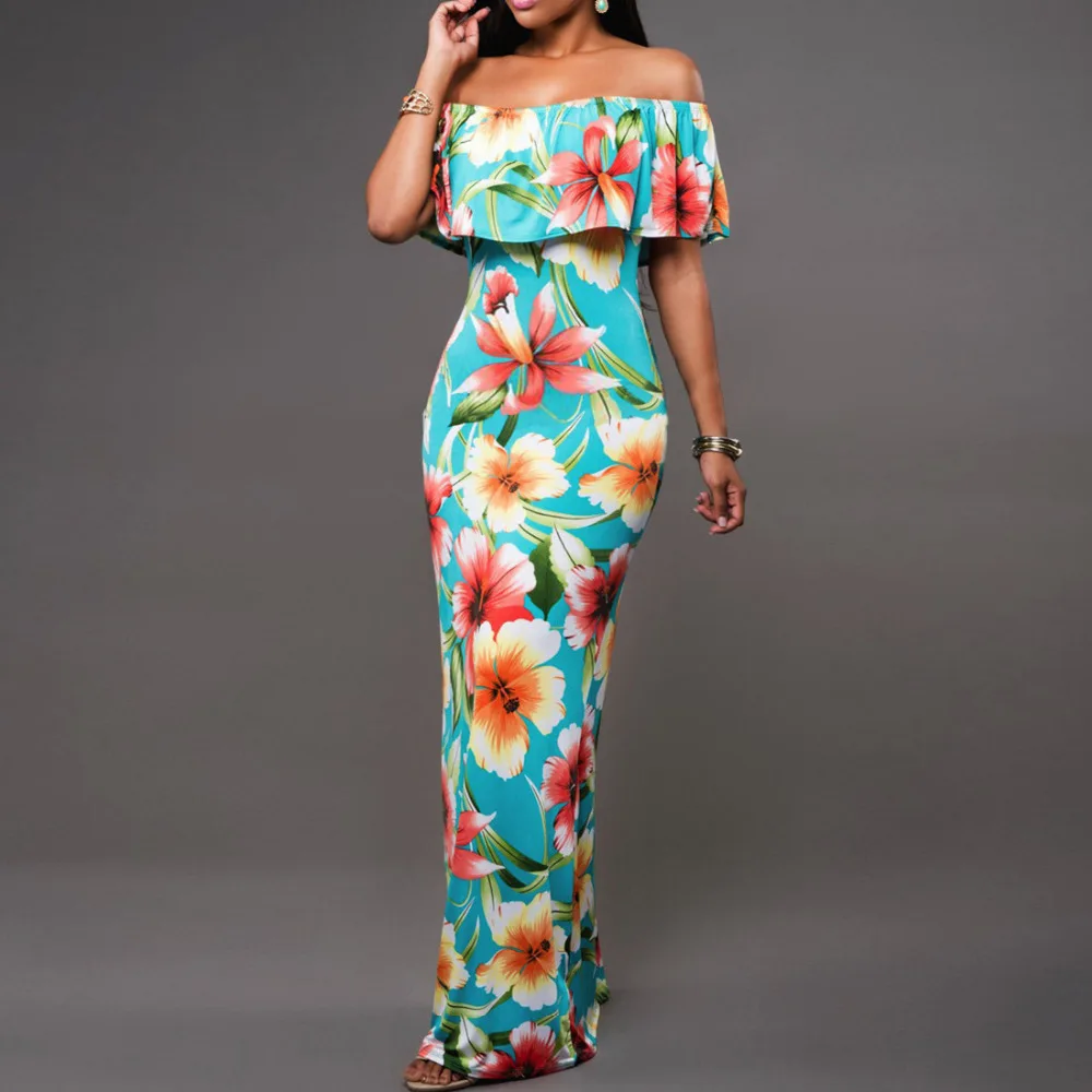 2016 Boho модные пикантные Bodycon Длинные летние платья с открытыми плечами без
