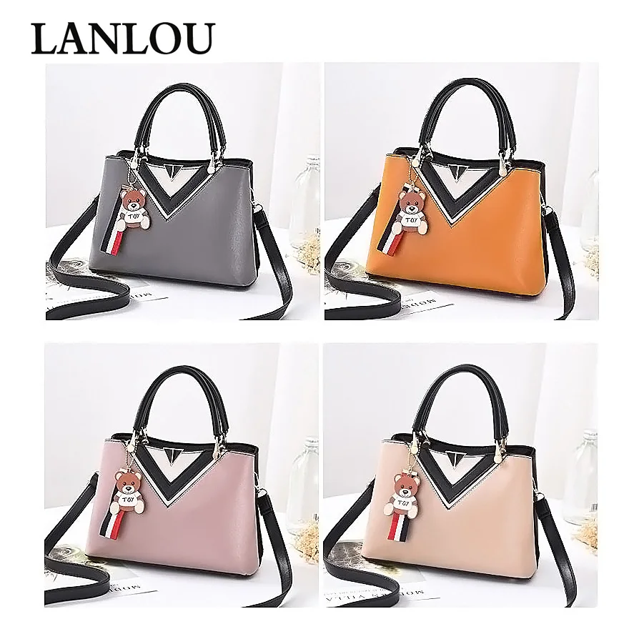 LANLOU المرأة حقيبة الأزياء الفاخرة حقائب جلدية Crossbody حقائب للنساء لطيف الدب قلادة أعلى-حقائب بيد عارضة الكتف LANLOU المرأة حقيبة الأزياء الفاخرة حقائب جلدية Crossbody حقائب للنساء لطيف الدب قلادة أعلى-حقائب بيد عارضة الكتف