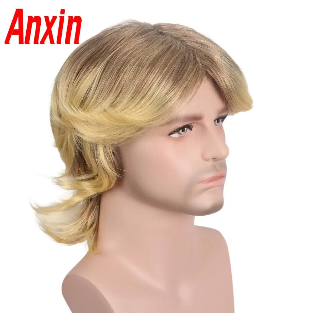 

Anxin Short Blonde Wigs for Men Synthetic Wig Golden Color Hairs Toupee High Temperature Heat Resistant Cosplay Wigs for Women