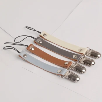 

Baby Leather Pacifier Clip Chain Soother Nipple Holder Metal Dummy Clip Feeding For Baby Anti-Drop Chain Clips