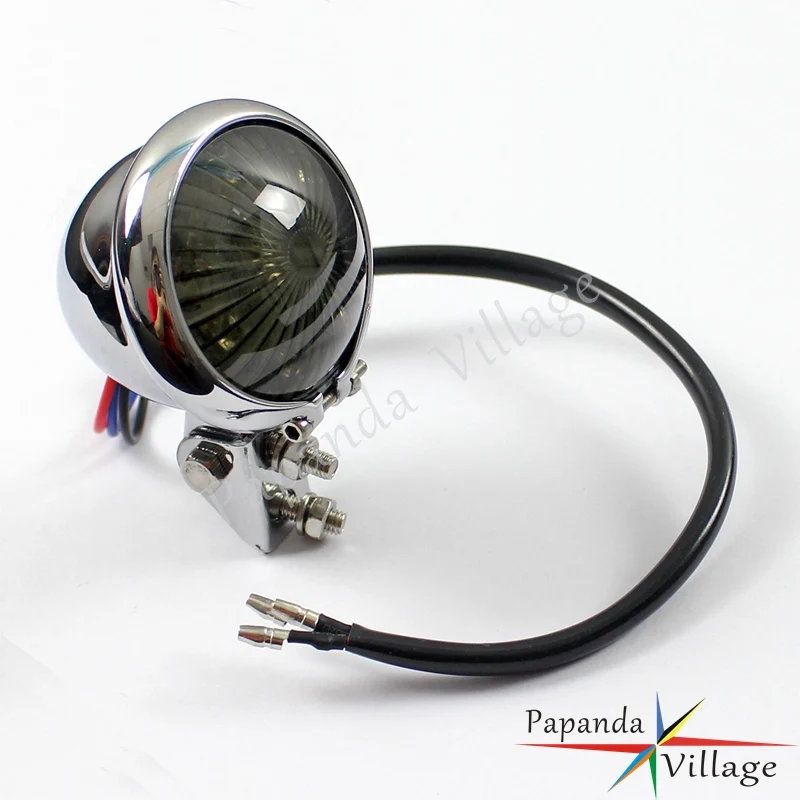 

Papanda Red 12V LED Chrome Smoke Lens Cafe Racer Brake Stop Tail Light Motorcycles Rear Taillight for Chopper Bobber