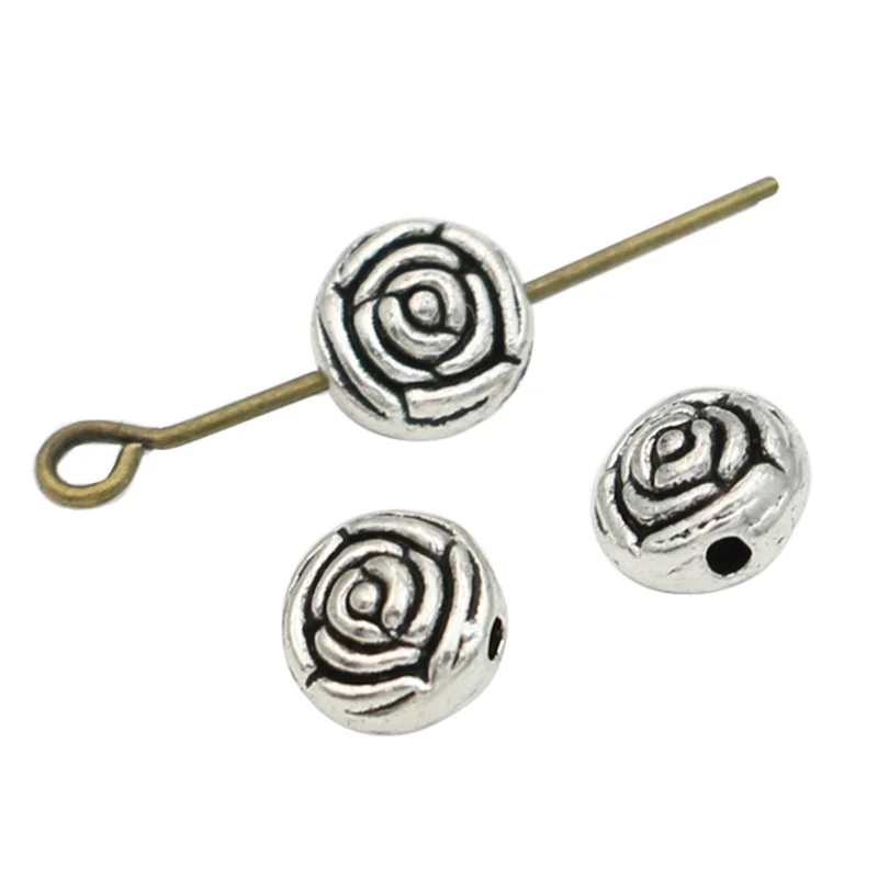 20pcs Antique Silver Plated Rose Flower Spacer Beads For Jewelry Making