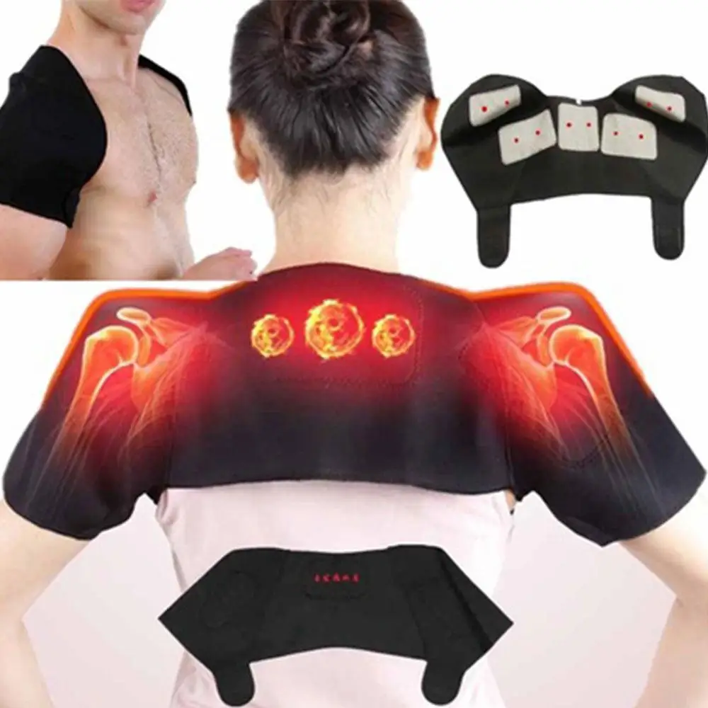 

High Elastic sports support Basketball Arm Warmers double Shoulder Support Brace Back Protector shoulder Heating Therapy Pad
