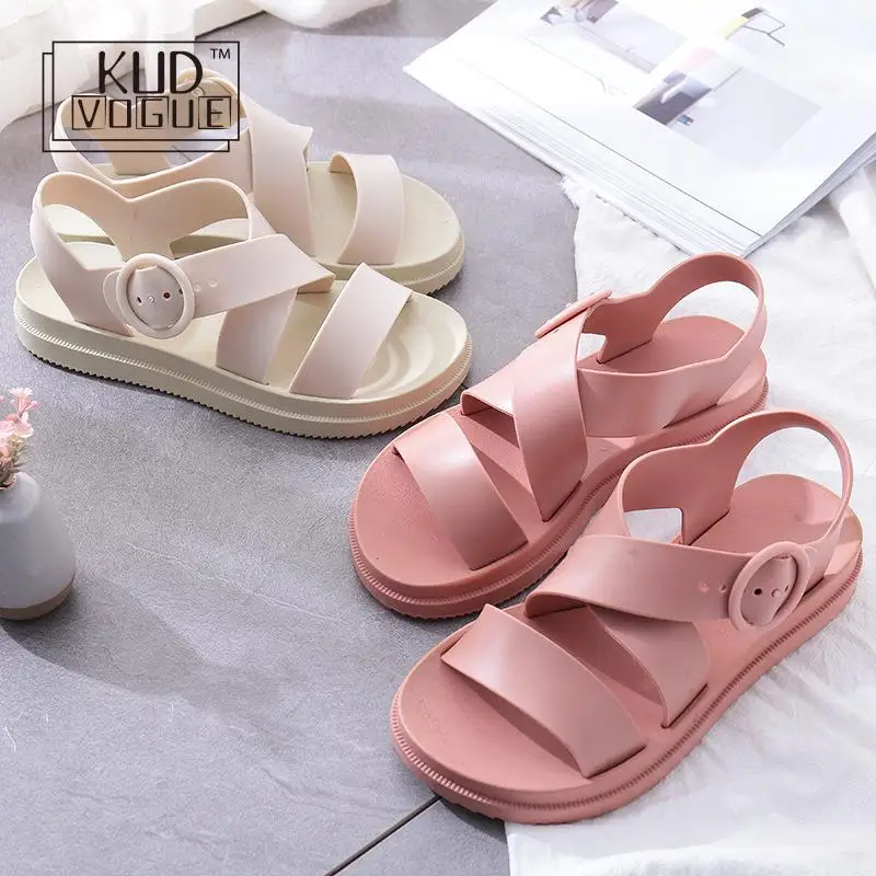 

KUDVOGUE Women Flat Sandals Gladiator Open Toe Buckle Soft Jelly Sandals Female Casual Summer Flat Platform For Girl Beach Shoes