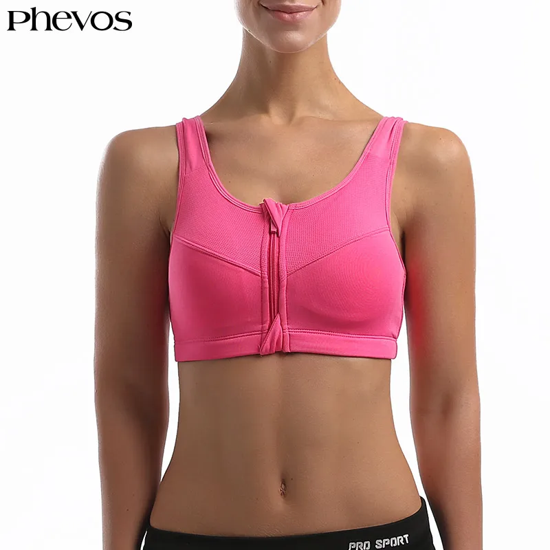 PHEVOS High Impact Front Zipper Sport Bras Fitness Yoga Push Up Sports