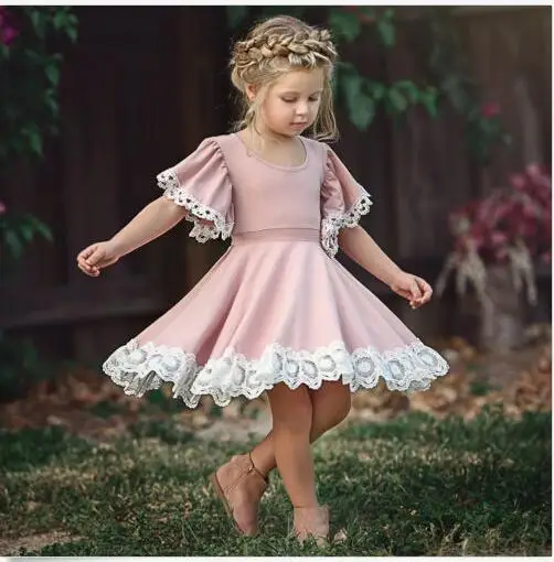 

2018 Summer Babies Crochet Lace Dresses Kids Girls Princess Dress Girls Flare Sleeve Party Dress Kids Clothing