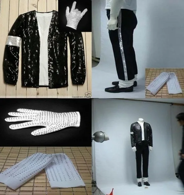 

Michael Jackson Billie Jean Suits Sequin Kids Adults MJ Jacket Pants Glove Socks Show Black Sequined Pacthwork Cosplay costume