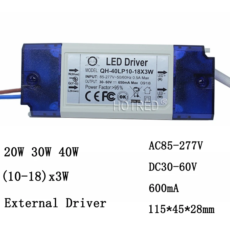 Высокий коэффициент мощности с драйвером постоянного тока для светодиода 600mA 3 Вт 10 Вт, 20 Вт, 30 Вт, 40 Вт, 50 Вт, ручная сборка 60W1-2x3w 6-10x3w 10-18x3w 18-30x3W лампы трансформаторы