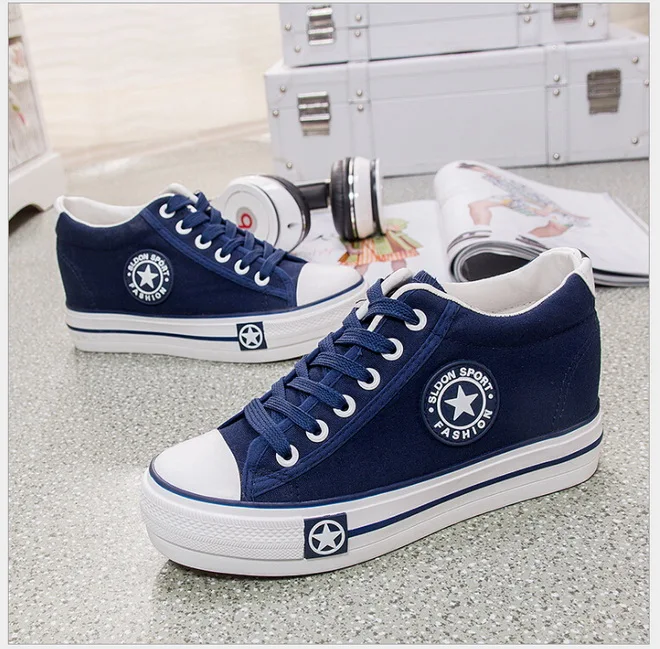 Spring summer Shoes Woman High Platform Canvas Shoes lace up Casual Flats white Shoes Woman 9157