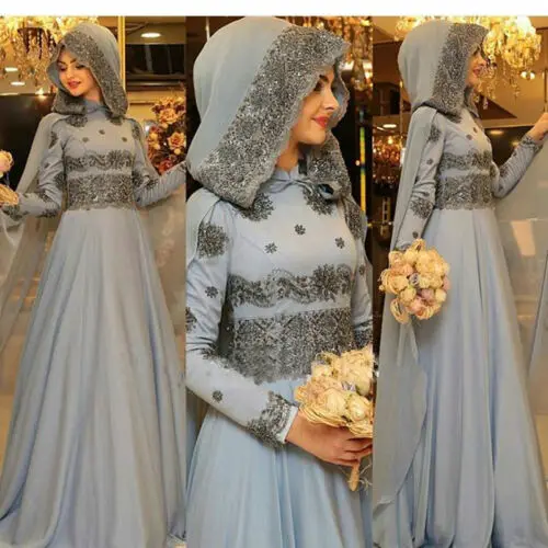 Белое арабское свадебное платье с высоким воротом, бусин, длинный рукав, мусульманское свадебное платье на молнии сзади, середина Востока, vestido de noiva