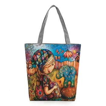 

New little girl prints Woman handbag canvas Lady's bag Elephant leaves pattern Shoulder bag Woman bags Dropship