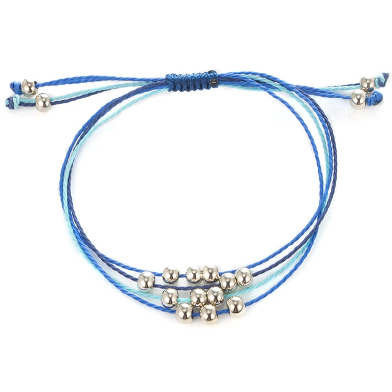 

Bohemian Style Simple Rope Woven Beaded Blue Metal Ball Shell Pineapple Bracelet Bracelet