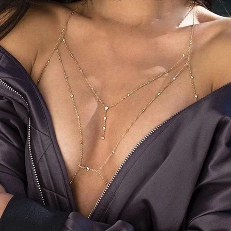 

2018 Women Sexy Beads Body Necklace Chain Jewelry Chain Bra Statement Necklaces Maxi Collier Bijoux Beach Accessories