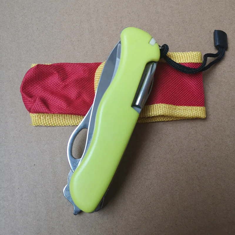 5 шт./лот, 111 мм, желтый многофункциональный швейцарский нож, складной, для кемпинга, выживания, инструмент для повседневного использования с нейлоновым чехлом