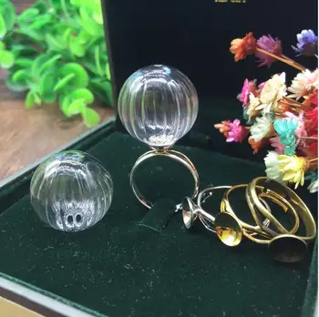 

100sets/lot 20mm pumpkin striped ball glass globe with ring findings set glass bottle vial pendant handmade jewelry accessories