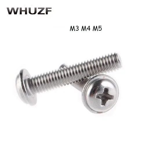 50Pcs M3 M4 M5 Cross Recessed Pan Head Screws Stainless Steel Phillips Fastenerss With Collar Pad Washer Length 4mm-30mm | Обустройство