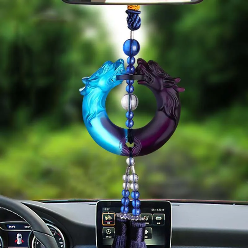 

Car Pendant Glass Hanging Ornament Twin Dragon Tassel Automobiles Gift Interior Accessories Rearview Mirror Decoration