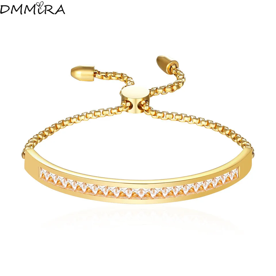 Fashion Women Men Punk Color Rose Gold Bracelets Stainless Steel Square Triangle White Zirconia Crystal Chain Bracelet Jewelry | Украшения