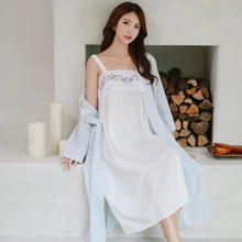 Демисезонный Для женщин Винтаж натуральный хлопок принцесса халат и платье Наборы Дамы Повседневное Ночная одежда для женщин одежда пижамы Ретро 8097