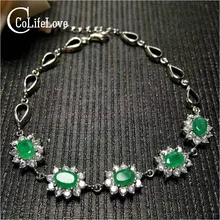 Классический изумруд brecelet 5 шт. 4 мм* 6 мм естественно я класса изумруд Кении Изумрудный браслет одноцветное 925 серебро изумрудные ювелирные изделия
