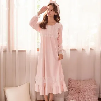 

Lace patchwork princess sweet style flannel winter new women sleep dress Nightgowns Keep warm full sleeve home clothes gx1160
