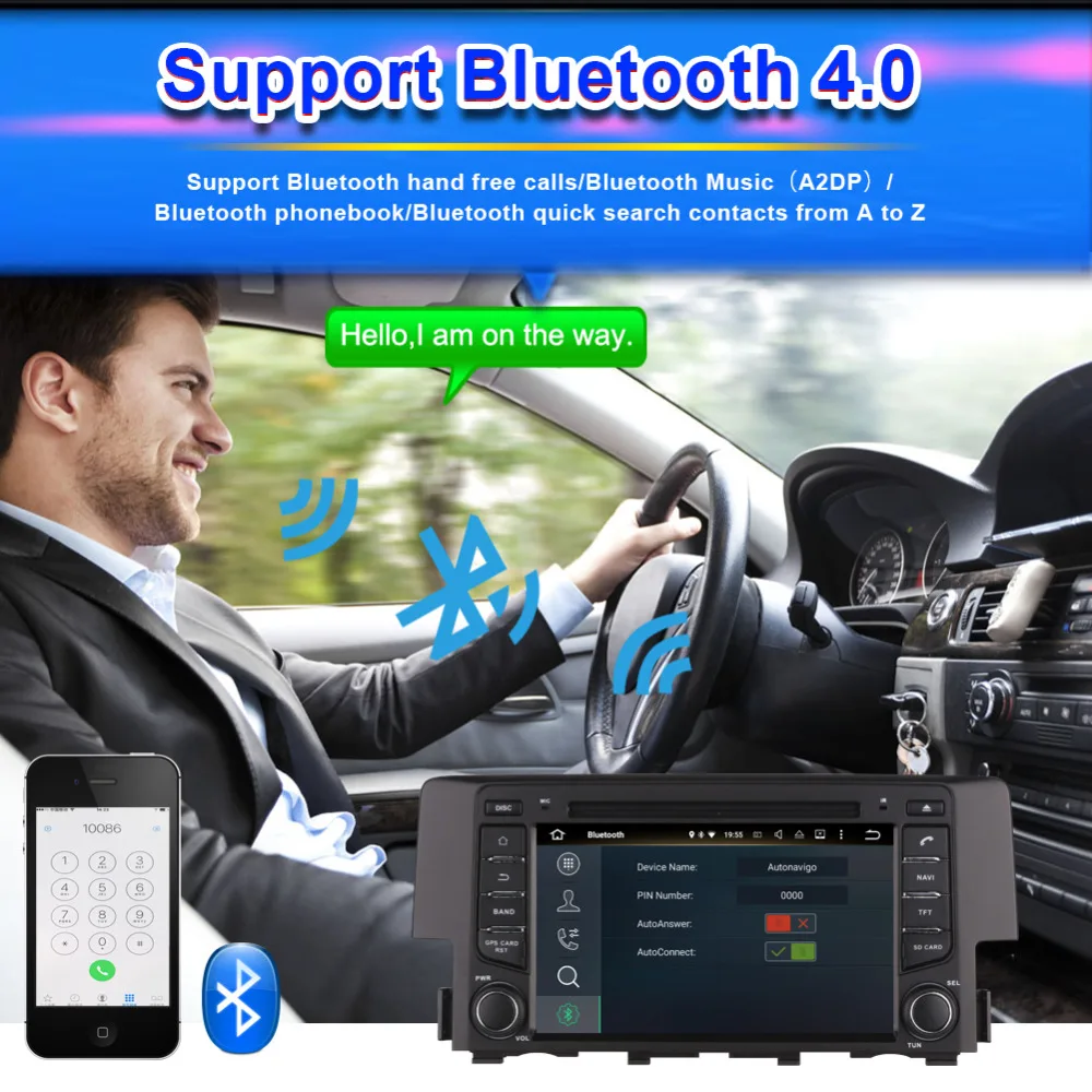 Perfect Android 8.0 Octa Core 4GB RAM Car Auto Radio Stereo For Honda Civic 2016- GPS Navigation DVD Video Player Bluetooth Head Unit 5