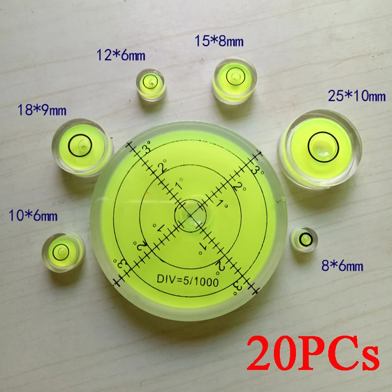 20 шт. мини спиртовой уровень пузырьковый диск Круглый зеленый круг пластиковый измерительный инструмент части игрушки