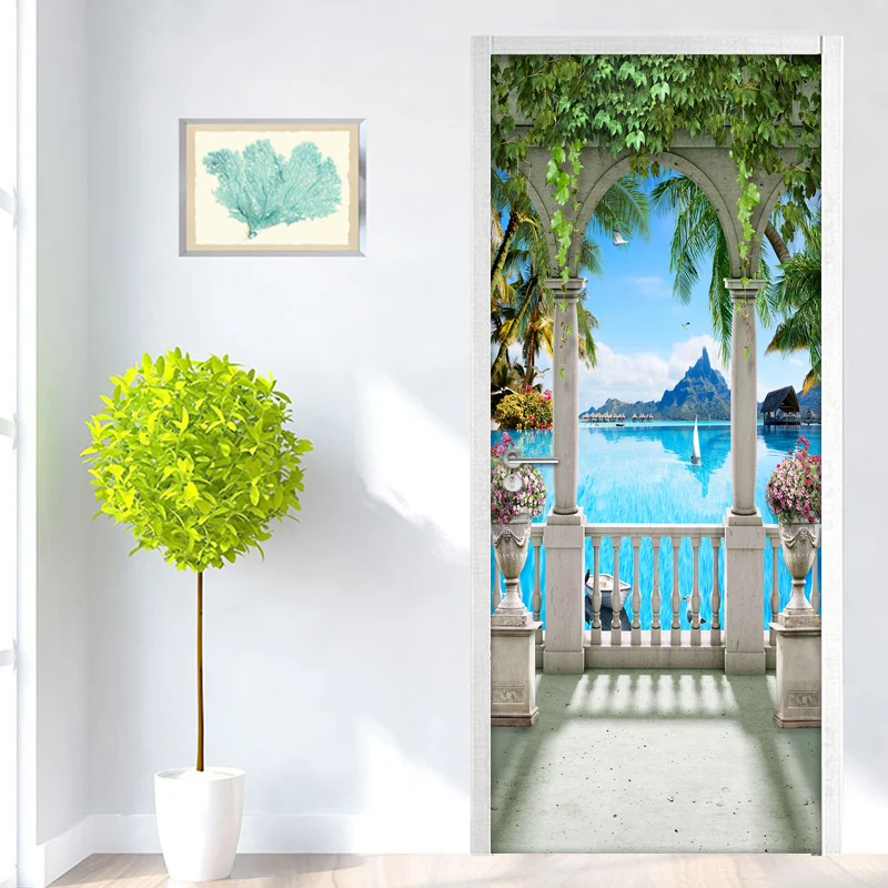 Балкон пейзаж 3D фото настенной бумаги для гостиной спальни двери Стикеры ПВХ самоклеющиеся водонепроницаемые обои современные