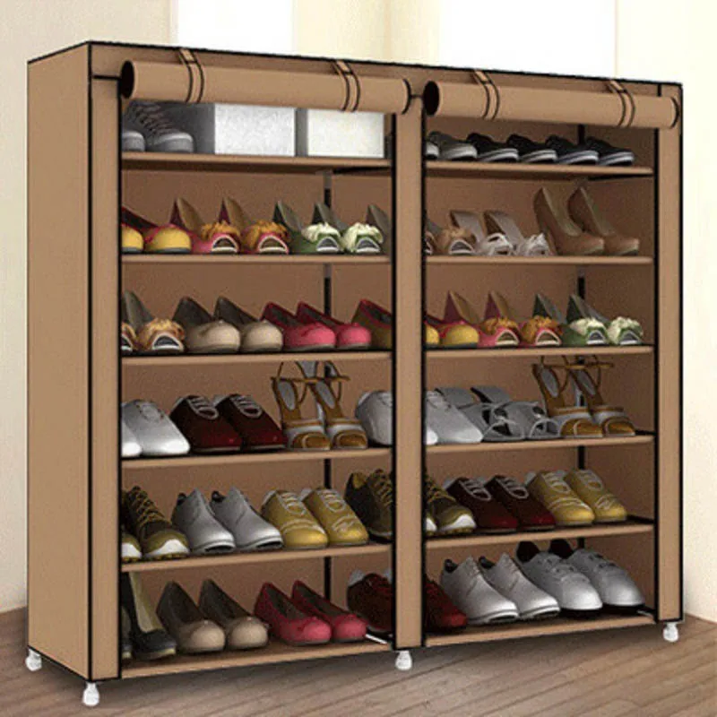 6 صف 12 طبقة غير المنسوجة حذاء قماشي رف رمادي القهوة بسيطة الأثاث متعددة الوظائف حذاء مقصورات التخزين للطي الغبار حذاء