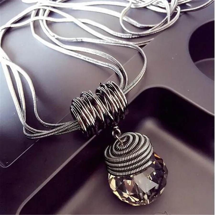Meyfflin dlouhý náhrdelník Crystal Ženy náhrdelník šperky 2017 módní černý řetězec kapky Maxi náhrdelníky přívěsky Kolye Collier