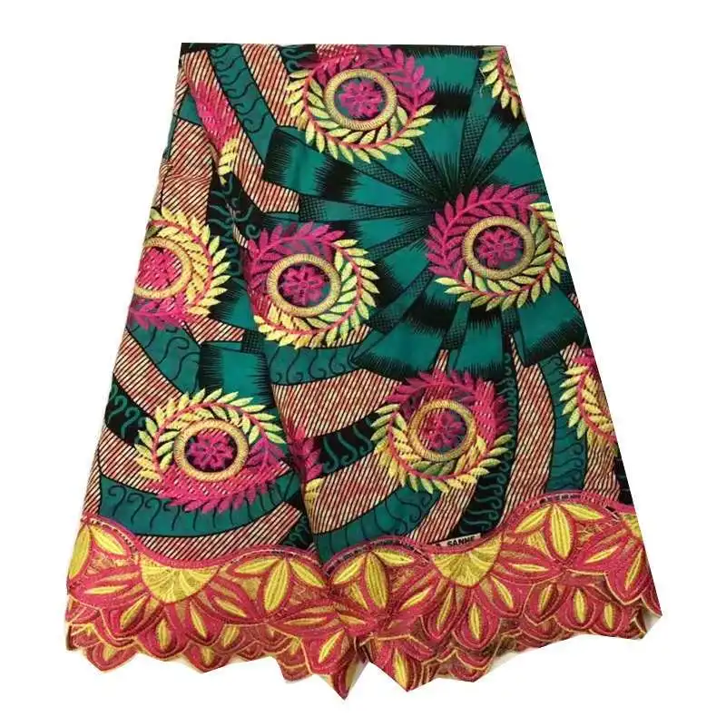 

New Arrival African Wax Lace Fabric Multi Color Design Nigerian Embroidery Lace Ankara Wax Fabric For Woman Party Dress 6Yards