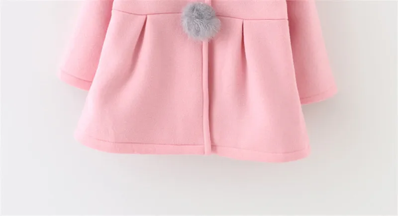 Dulce Amor/куртка для маленьких девочек; одежда; сезон осень-зима; теплое пальто с капюшоном и заячьими ушками; милый меховой шарик; Верхняя одежда для маленьких девочек