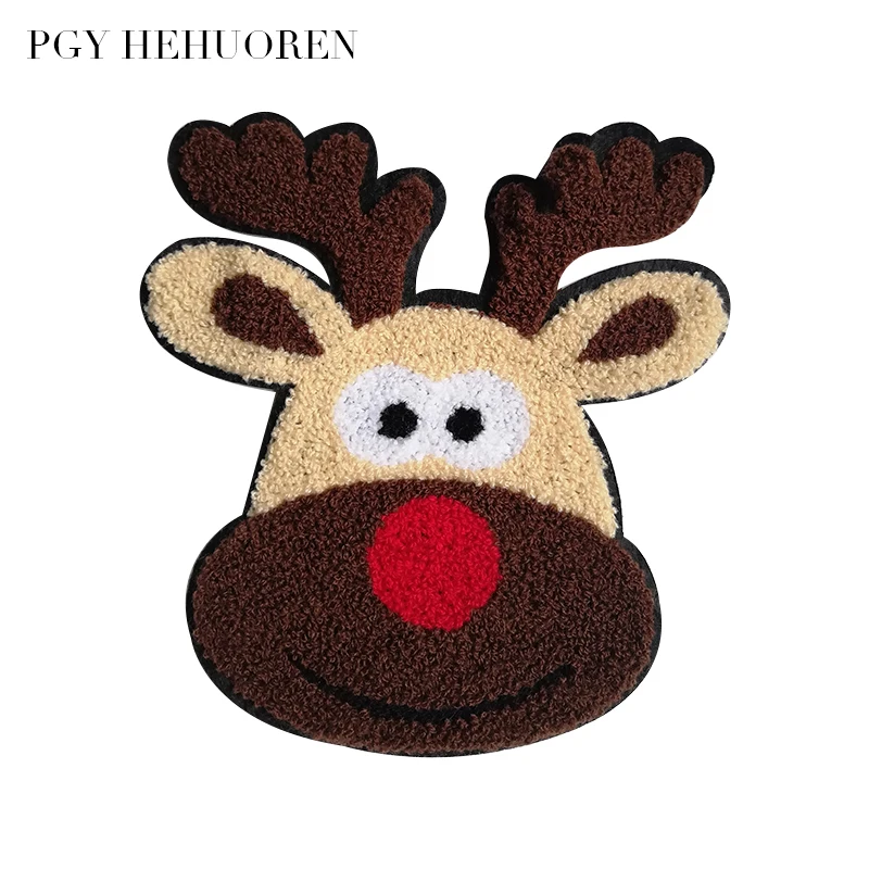 

PGY Cartoon elk new style creative patch plush style Sew-On clothes for DIY decorative children's down jacket small animal patch