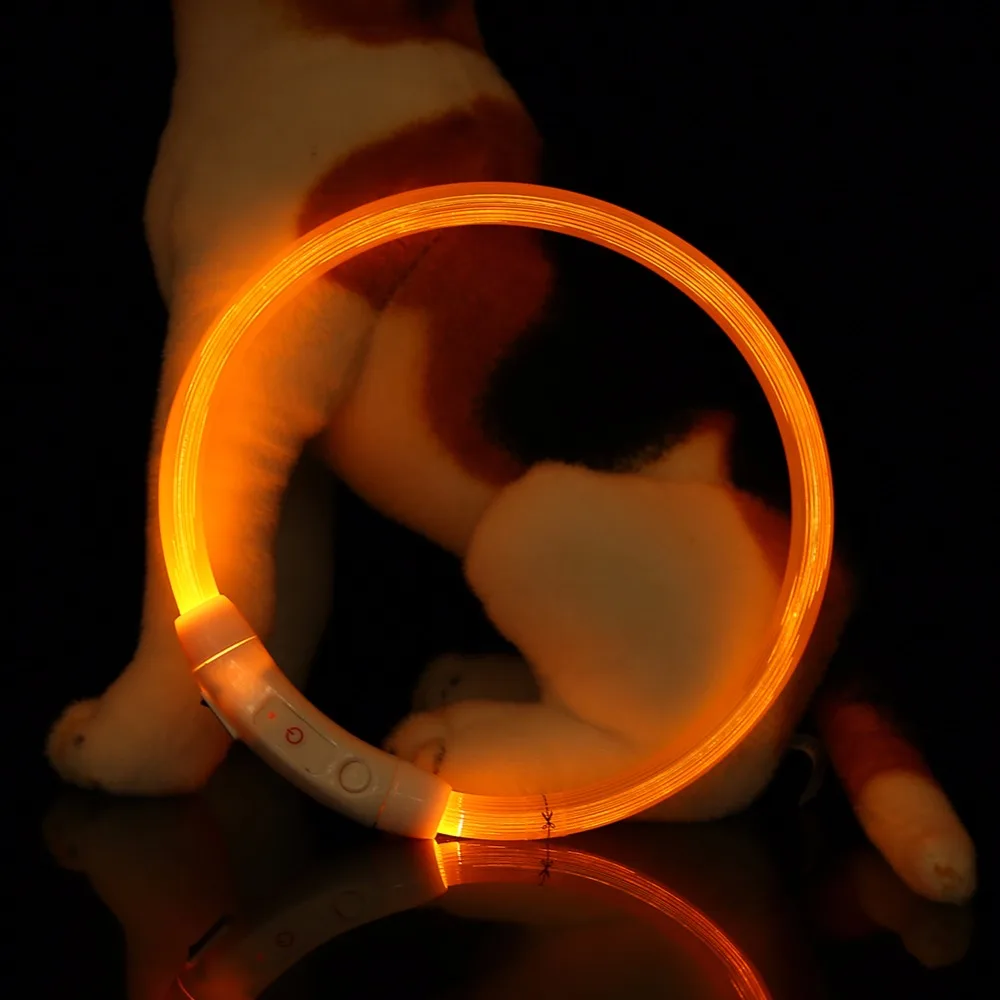 Регулируемый USB через зарядки модный ошейник светящийся для собак и животное ошейник перезаряжаемые светодиодные трубки мигает ночь собака ошейники светящиеся световой предметы безопасности домашние ошейник