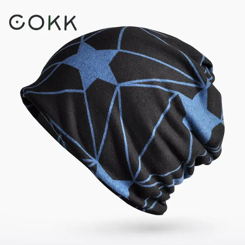 

COKK Winter Hat Female Turban Hats For Women Men Star Pattern Windproof Warm Knit Winter Cap Mens Skullies Beanies Scarf/Mask