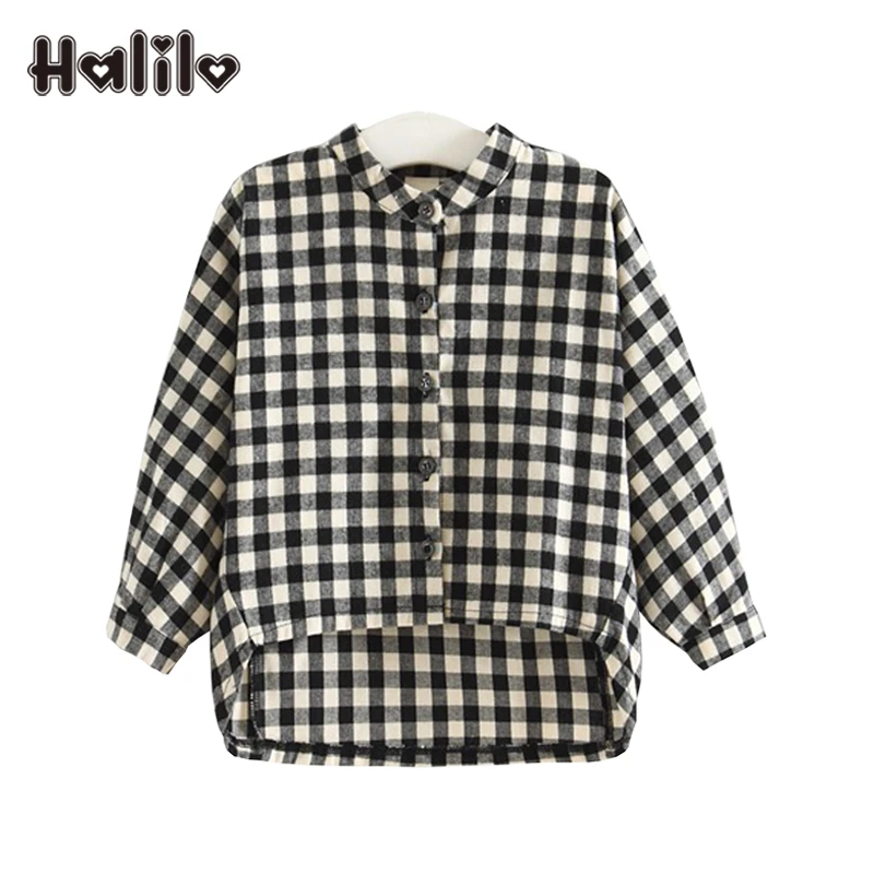

Kids Clothes Girls Blouse Black White Plaid Blouses For Girls Spring Girl Long-sleeved Shirt Kids School Blouses Fille Enfant