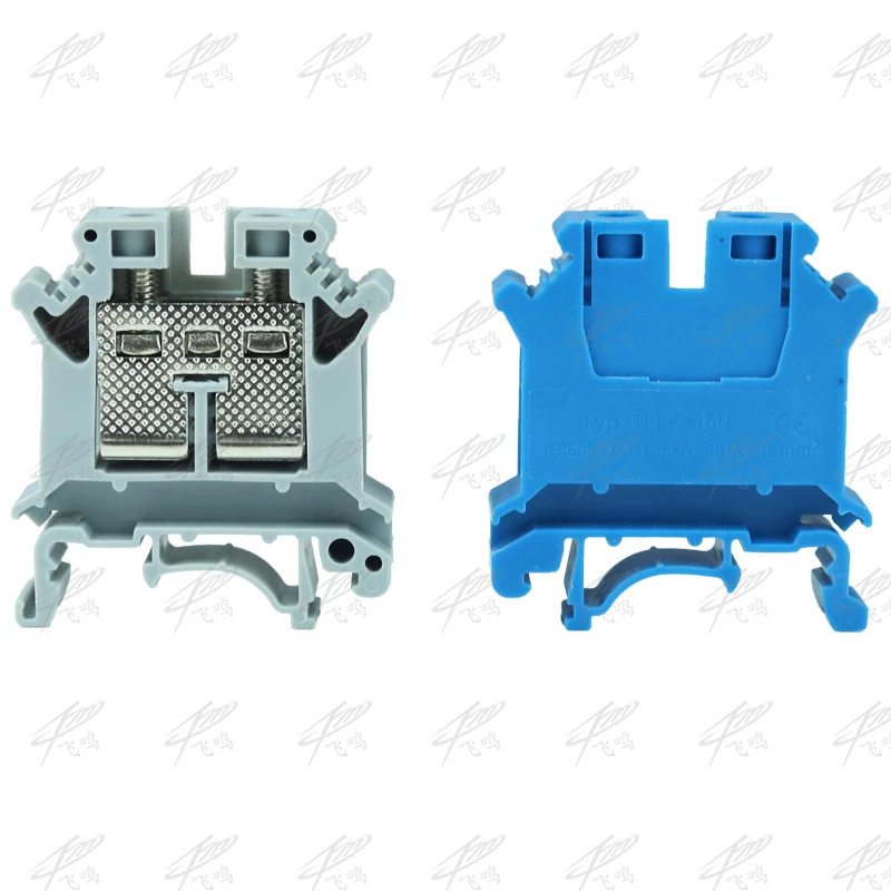 Wire Terminal Block 2pcs Blue UK16N Din Rail Electrical Conductor Terminal Block Cable Connector UK-16N