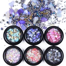 Смешанные Стразы 3D дизайн ногтей украшения блестящий циркон бусины в виде ракушки драгоценные камни кусочки камень металлические блестки шпильки Маникюр TR919