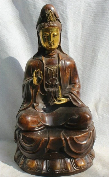 

bi002907 16" Chinese Bronze Gild seat Kwan-yin Guan Yin Boddhisattva Goddess Vase Statue