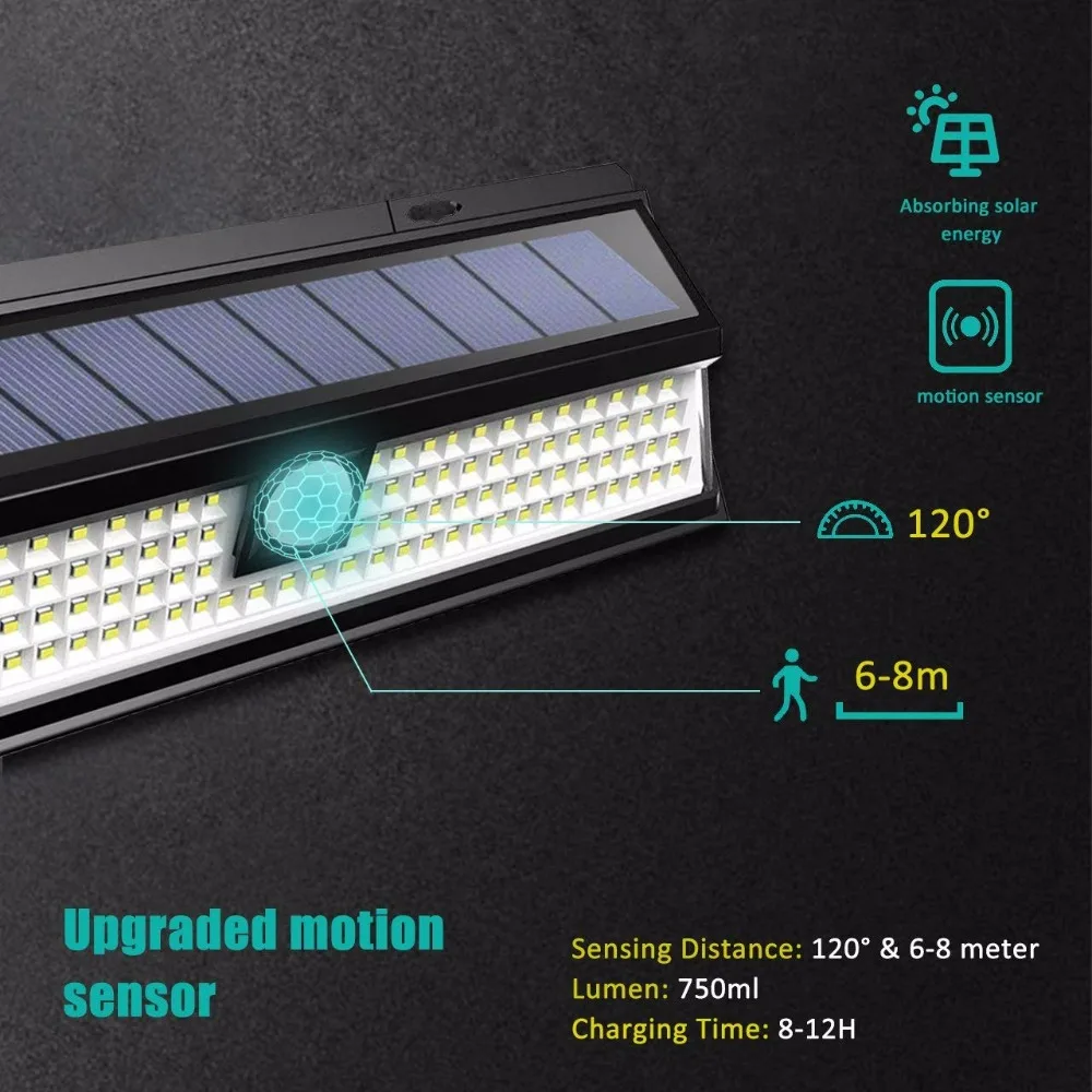 118 светодиодный 1000LM SMD Солнечная лампа водонепроницаемый Наружное освещение садовые фонари во дворе PIR датчик движения аварийный светодиодный настенный светильник на солнечных батареях