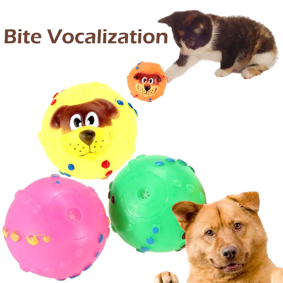 Funny Squeaky Dog Face Ball pet Toys Rubber Squeak Toy for Dog Tooth