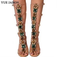 Sexy Pvc Transparent Gladiator Sandals Woman Open Toe T-strap Rhinestone Diamond Clear High Heel Shoes Women Summer Long Boots girls dressy flower t strap rhinestone high heel sandals