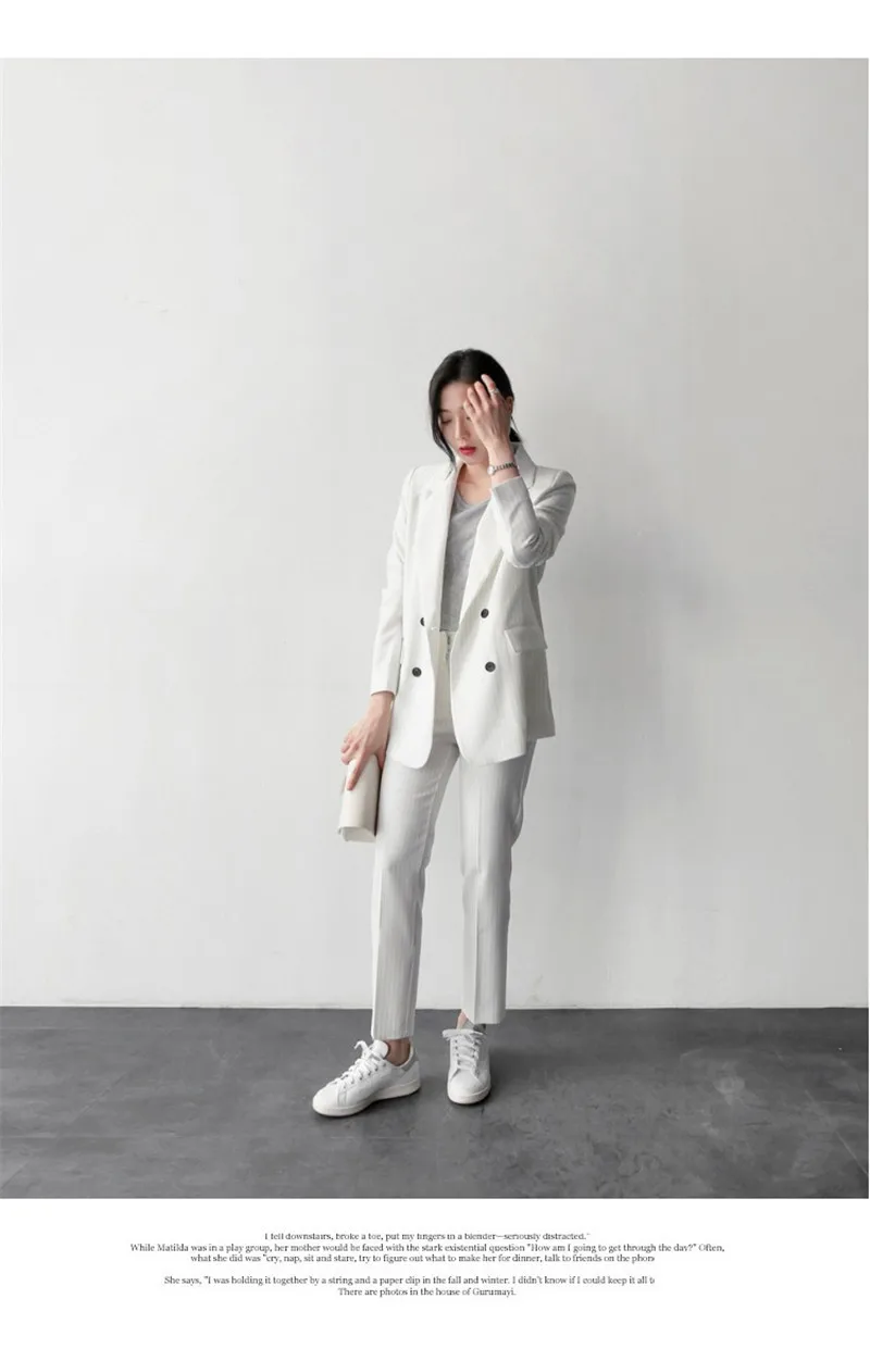 Maxdiroo, Модный комплект из 2 предметов, брючный костюм, двубортный полосатый Блейзер, пиджак+ прямые брюки, деловой костюм для женщин