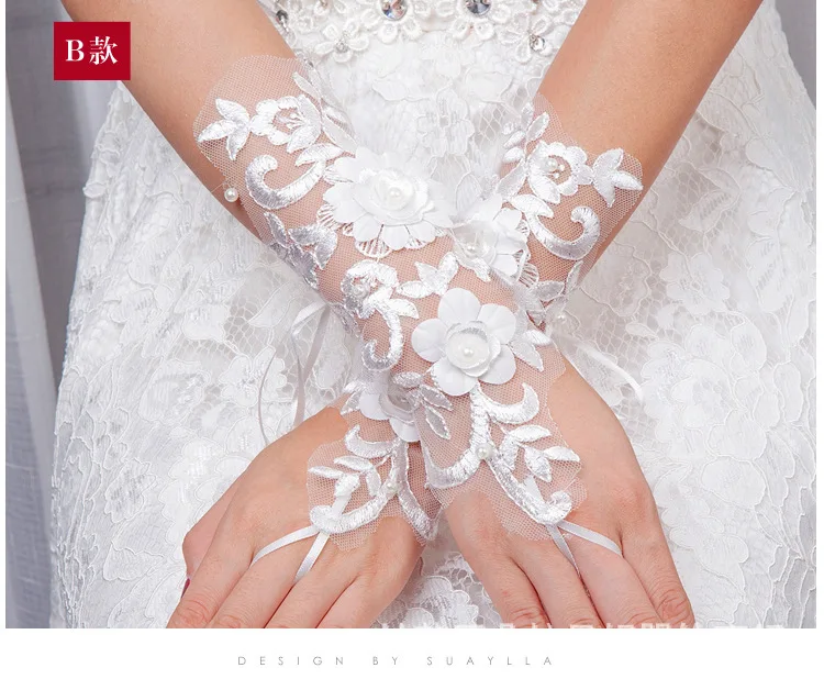 

Fashion Lace Gloves White Fingerless Diamond Floral Hollow Bridal Gloves Drawstring Glove Wedding Accessories luva de noiv LT051