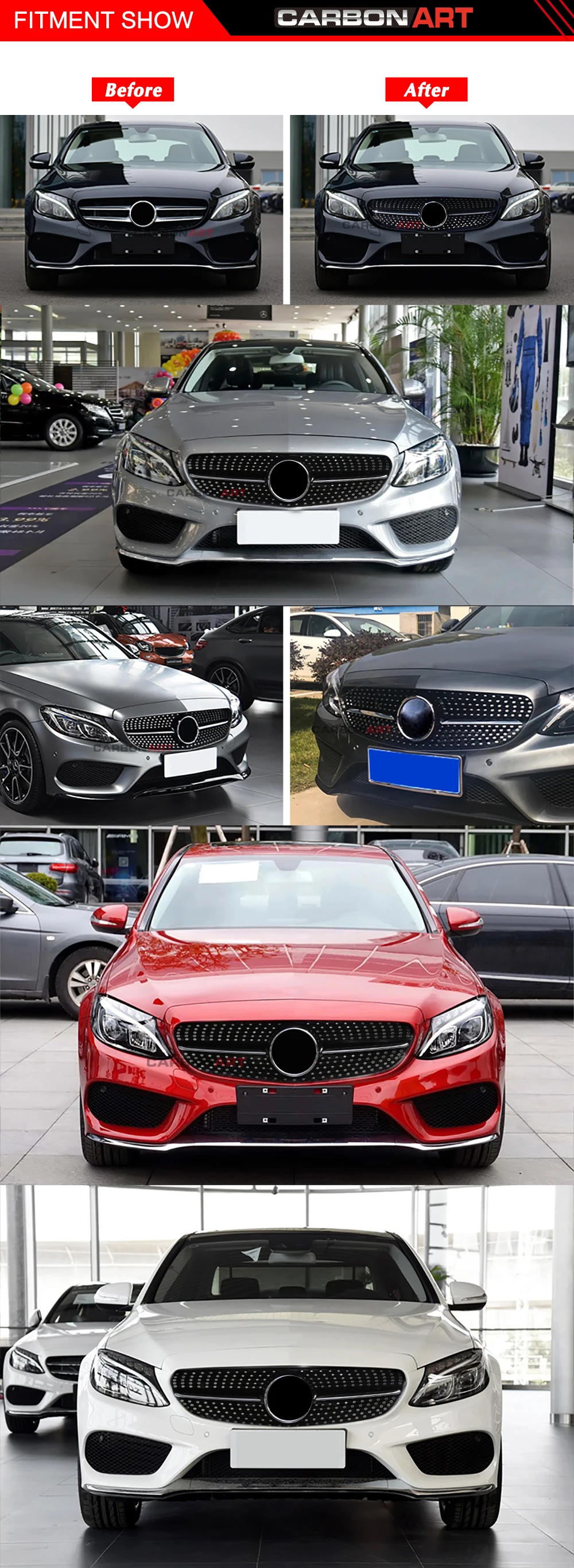 Новый C Class W205 Diamond гриль ABS Материал для Mercedes C180 C200 C250 C350 C400 C450 C220 Спортивная 2015 2016 передняя решетка