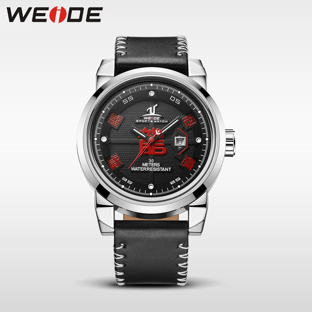 

WEIDE Brand Watch Men Waterproof High Quality Leather Strap Unique Dragon Dial Analog Date luxury Sport Quartz automatic Watch