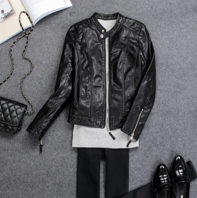 low cost Leather Short Section 2017 autumn Women New Lo Comotive PU Leather Short Jacket Collar collar Slim