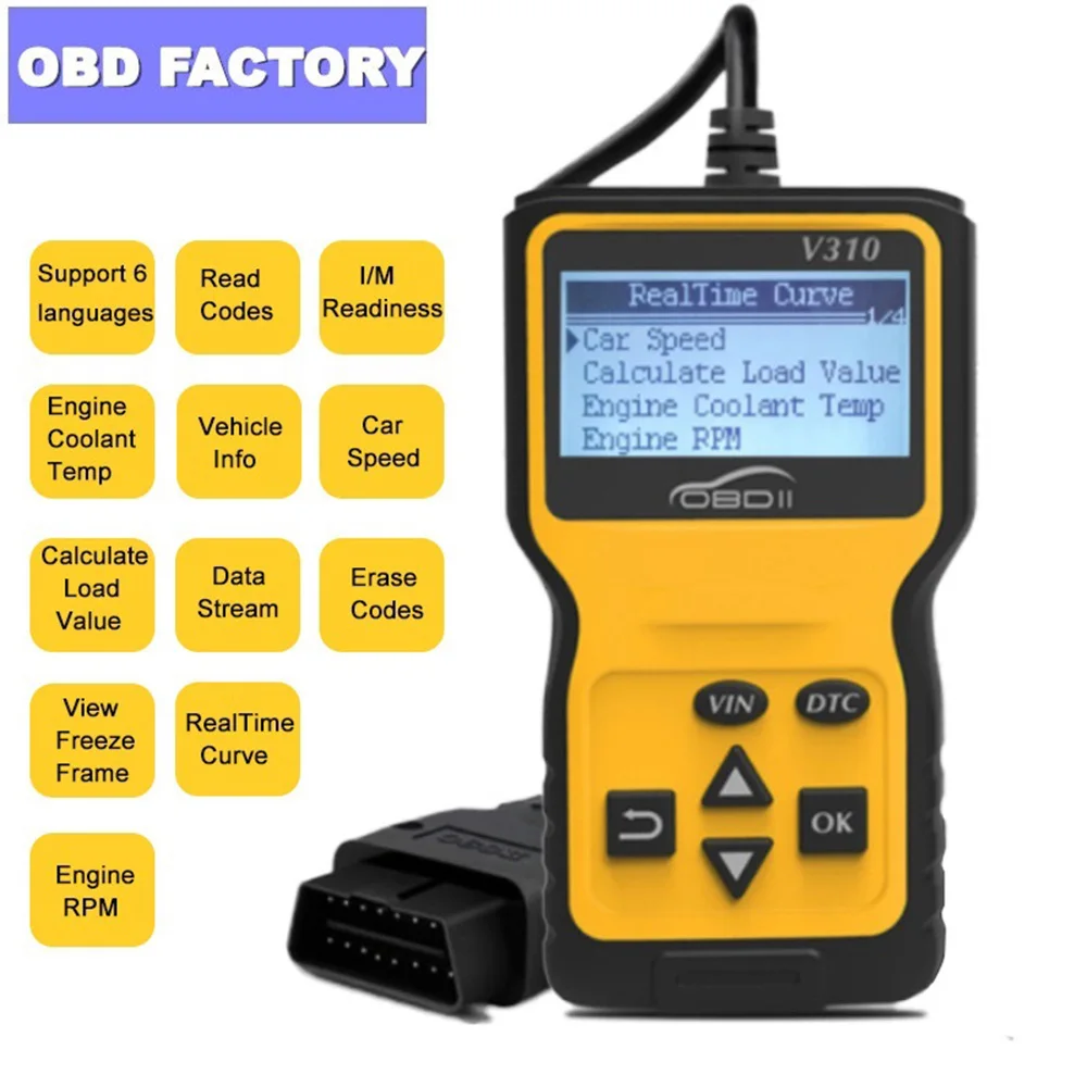 

Auto V310 Code Reader Scanner V1.1 Check Engine Fault Car Speed Probe Diagnostic Fault Instrument Tool V310 Code Scanner
